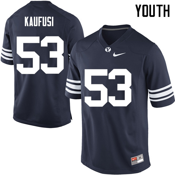 Youth #53 Isaiah Kaufusi BYU Cougars College Football Jerseys Sale-Navy